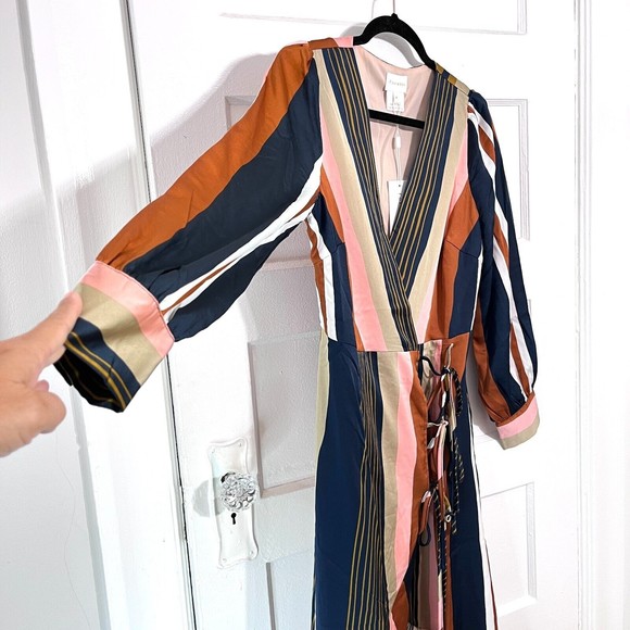 Anthropologie Womens Foxiedox Colorete Asymmetric Striped Wrap Dress Medium NEW - Picture 8 of 16